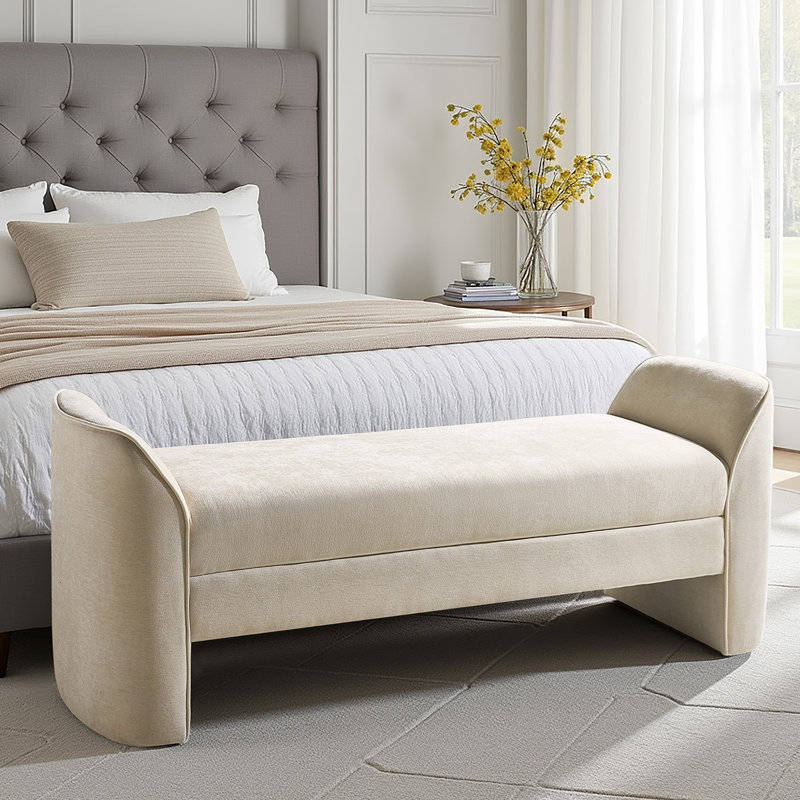 Banc rembourré en tissu 57 po Elizabeth, Beige
