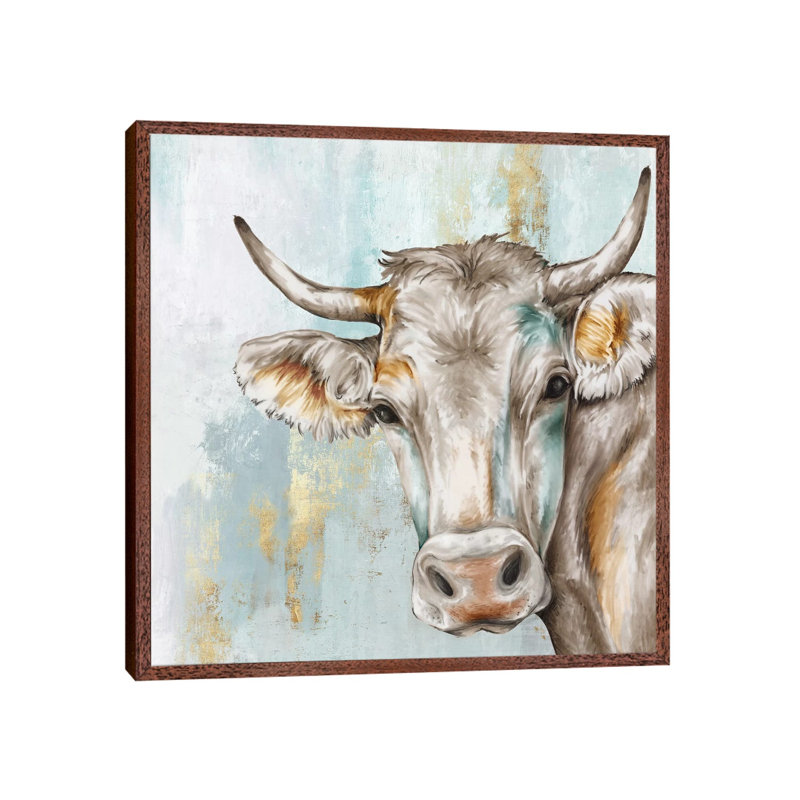 Headstrong Cow by Eva Watts - Print on Canvas, Brown Framed, 93.98 cm H x 93.98 cm W