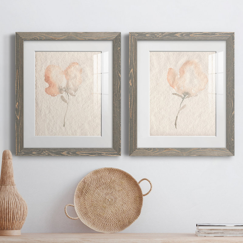 Fleur Petite I - ensemble de 2 peintures encadrées, H 17 po x l 20 po x P 1 po, Blanc
