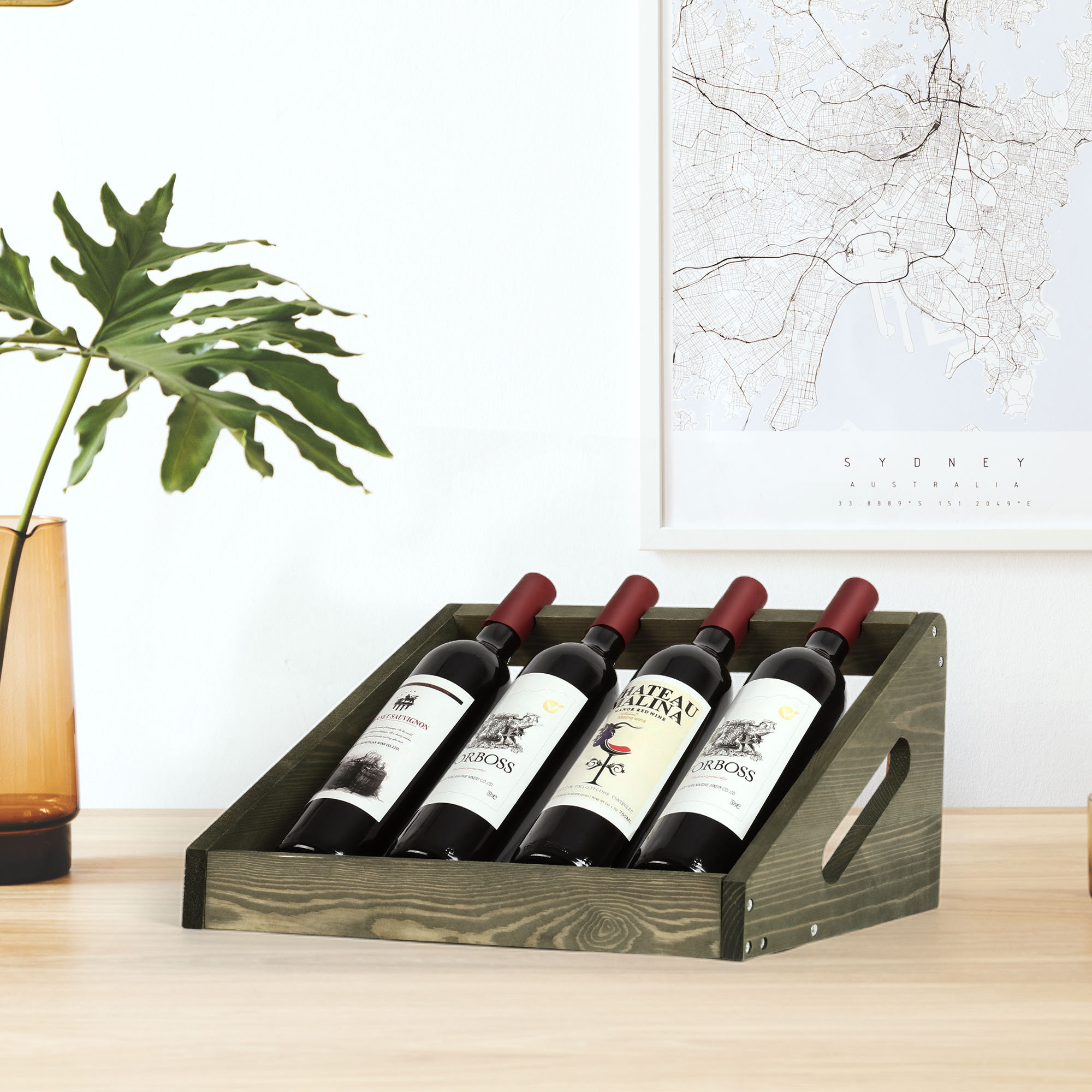 Gracie Oaks Green Freestanding Wine Rack Stand Wooden Wine Racks