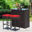Ensemble de 3 tables de bar en rotin avec 2 tabourets coussinés turquoise-111465957-59049362