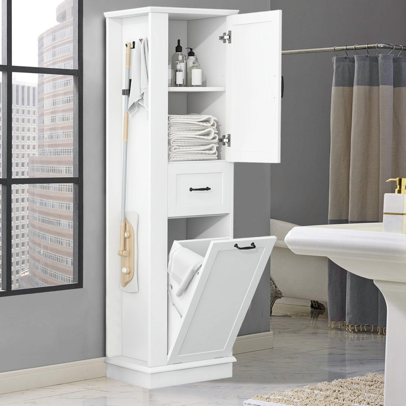 Armoire de salle de bain de 67,8 po de hauteur avec panier à linge - Organisateur de rangement de salle de bain peu encombrant avec tablettes réglables et finition imperméable durable