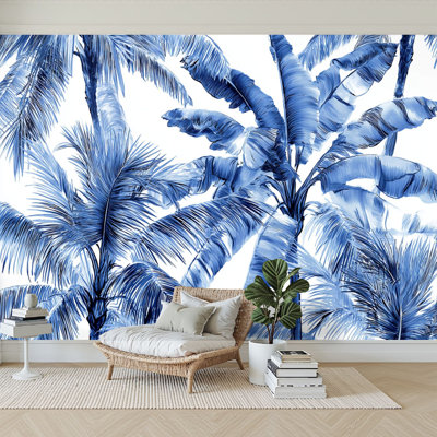 Peel and Stick Wallpaper 96" W x 69" H Modern Self Adhesive Wall Mural for Bedroom Watercolor Tropical Palm Trees Jungle Forest Botanical Painting