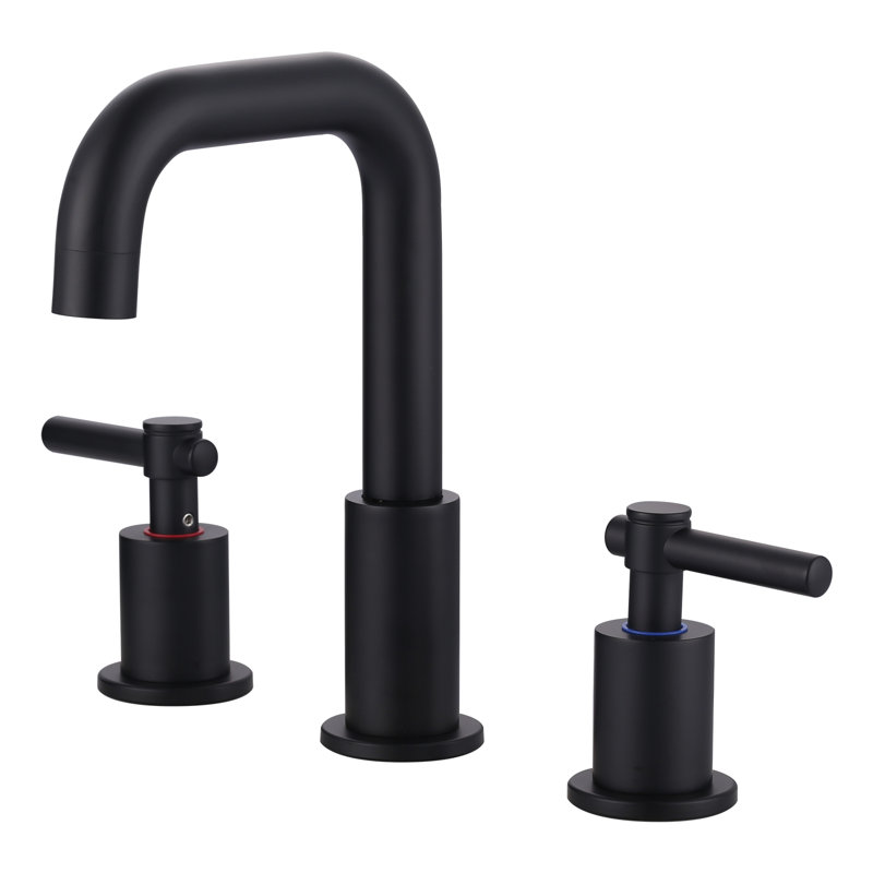 8 In. Widespread Double Handle Bathroom Faucet With Pop-Up Drain Kit Included And Supply Lines, Matte Black