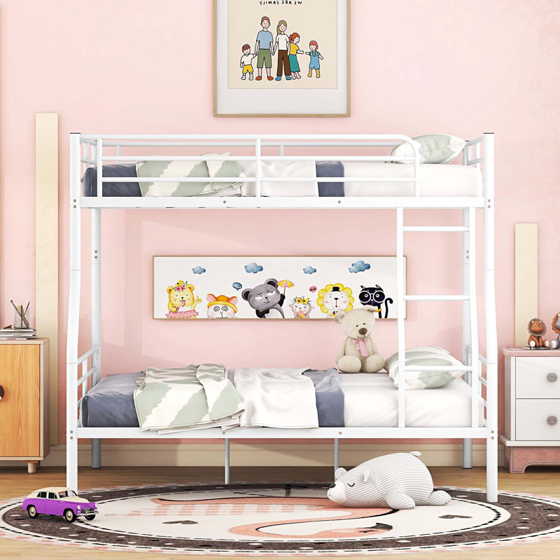 Full XL Over Queen Metal Bunk Bed, Blanc