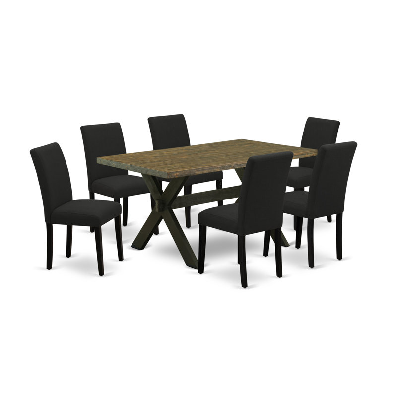 Acacia Solid Wood Dining Set, Distressed Jacobean, 7