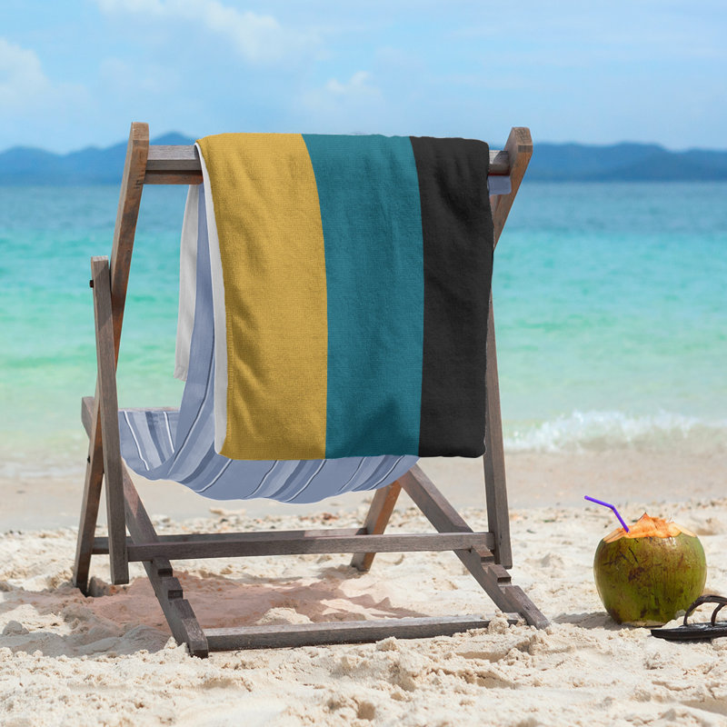 Beach Towel, Aqua/Black/Gold