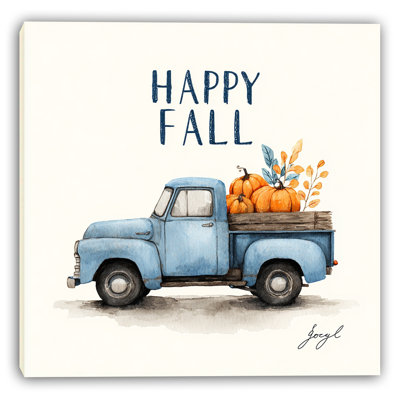 «Happy Fall», camion bleu sur toile tendue