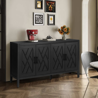 Armoire d'appoint de style campagne moderne avec 4 portes et une tablette réglable, parfaite pour le rangement organisé et le décor élégant dans n'importe quelle pièce