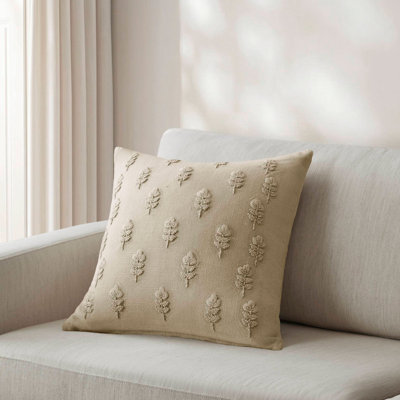 Housse de coussin en coton brodé Botanical 20 po x 20 po, lin