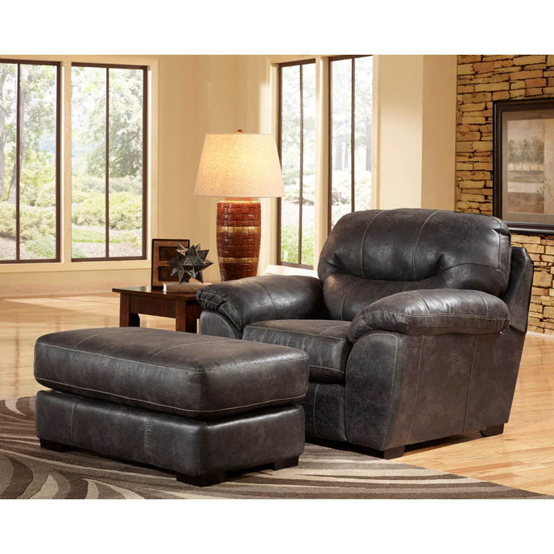 Adreena Faux Leather Club Chair with Ottoman