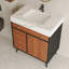 Meuble-lavabo autoportant moderne avec lavabo en céramique et plateau en pierre frittée-905474744