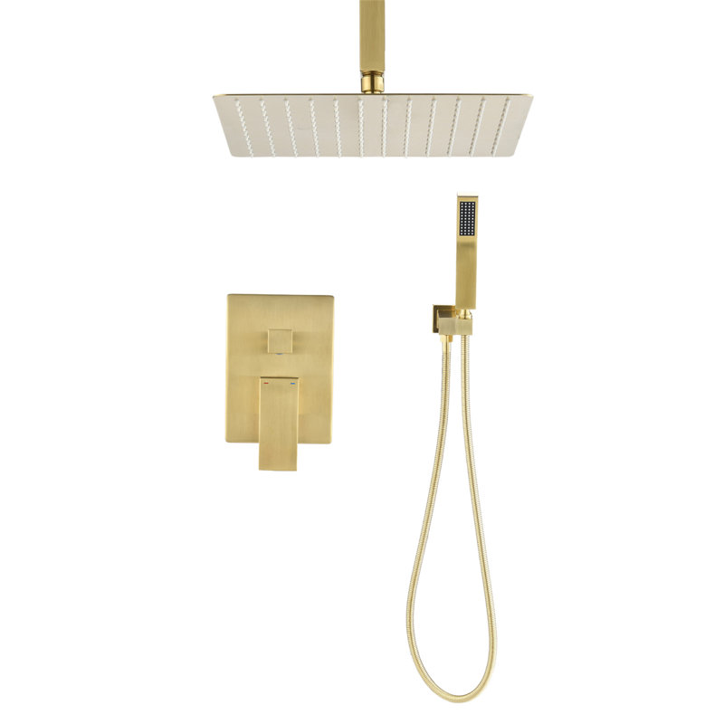 Ensemble de système de douche de plafond avec douchette 12 po, Doré