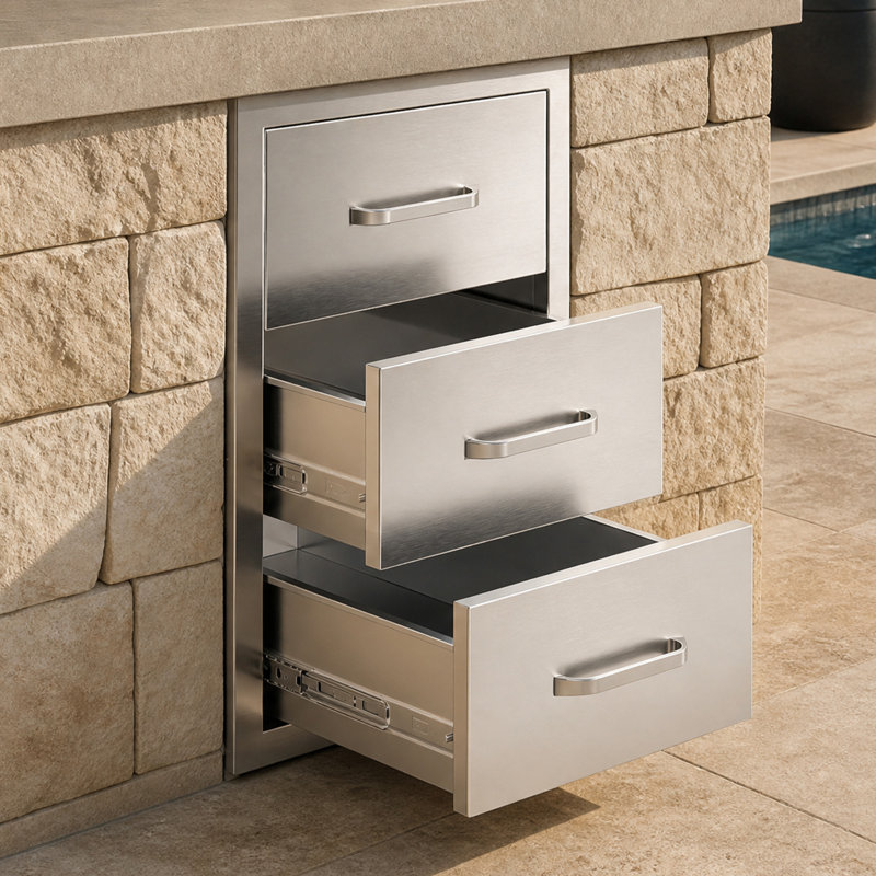 Ctg001-Armoire à tiroirs en acier inoxydable à trois niveaux - 22 po x 14 po x 20 po intégrée