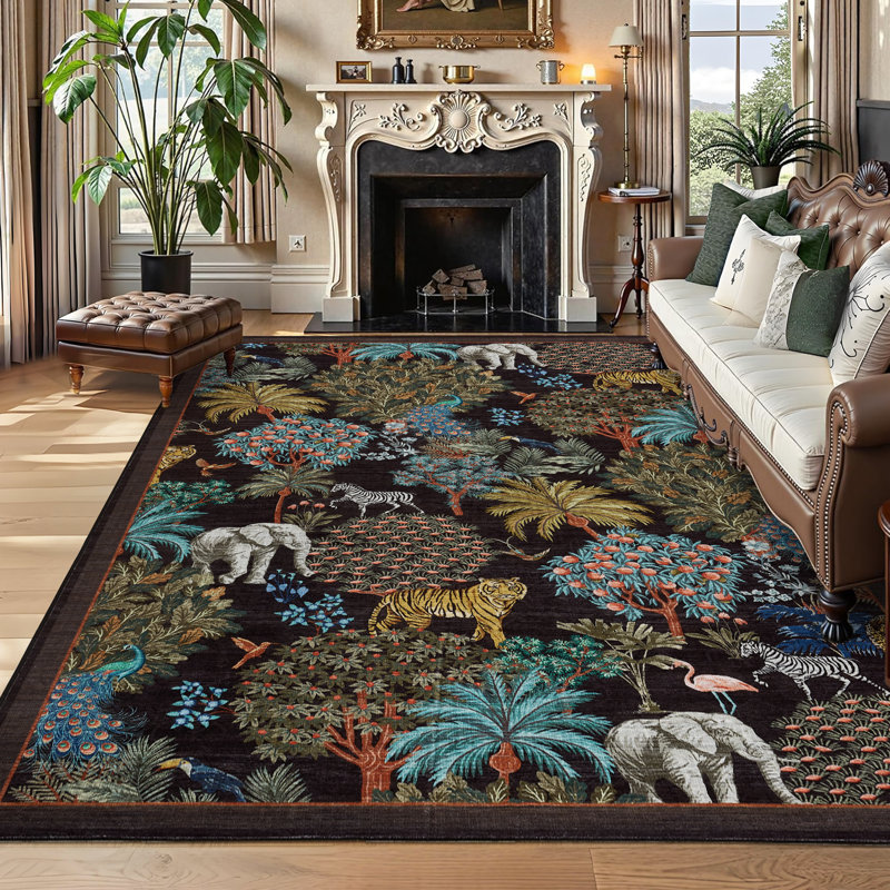 Machine Washable Rug Non-Slip Area Rug Durable Floor Carpet Easy-Cleaning Rug for Living Room Playroom Bedroom