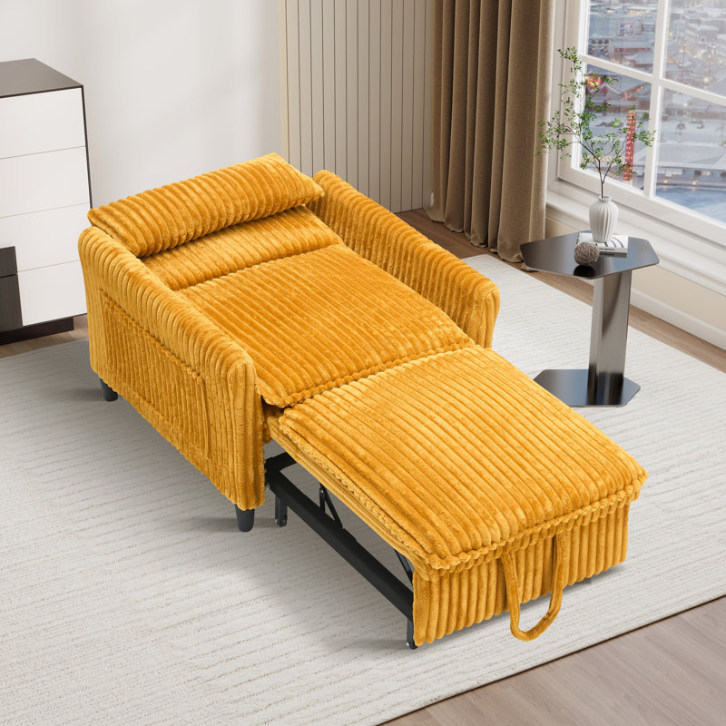 Chaise d'appoint convertible rembourrée en velours côtelé, Jaune