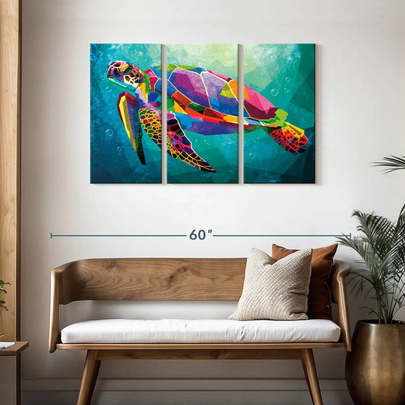 Tortue arc-en-ciel géométrique 3 pièces, H 28 po x l 45 po x P 1,25 po