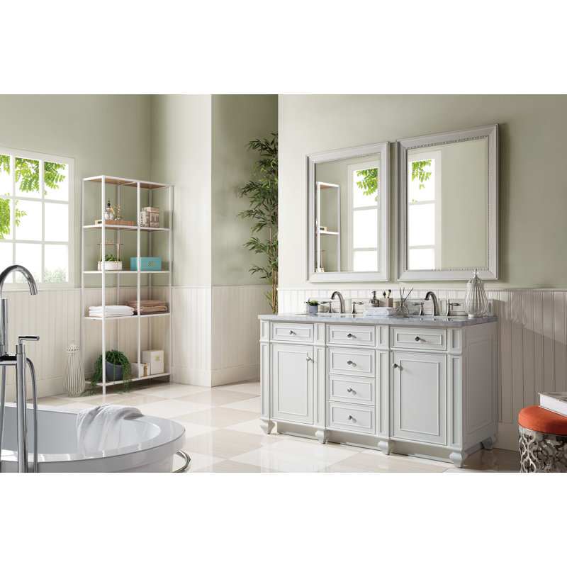 Bristol 60'' W Double Vanity, Bright White, Carrara White, 8" Widespread