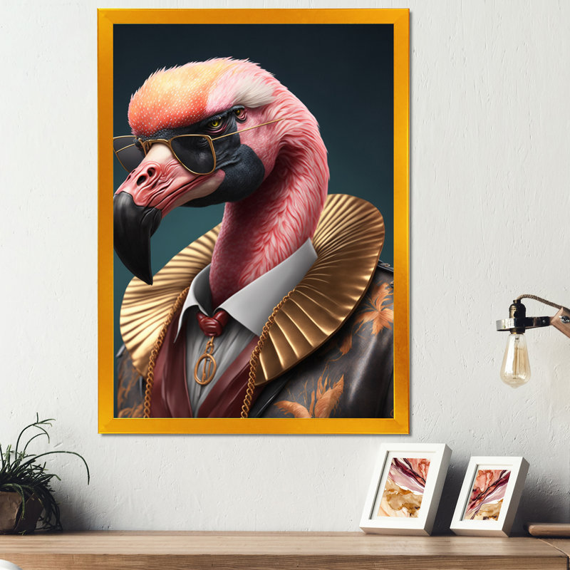 «Flamingo Gangster in NYC I», impression sur toile, Impression dorée sur toile encadrée, H 32 po x l 16 po x P 1 po
