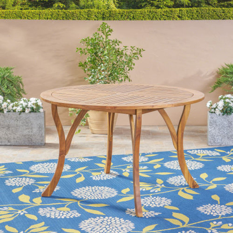 Table de patio en acacia durable, finition teck, style moderne pour l'intérieur et l'extérieur