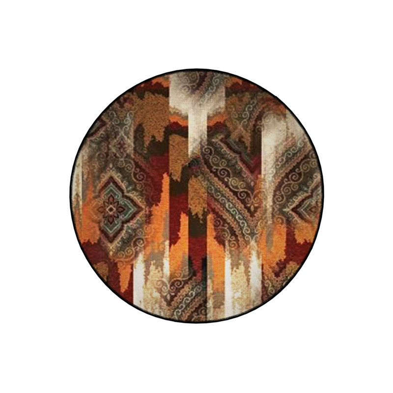 Multicolored Abstract Traditional Patterned Round Woven Base Vintage Decorative Carpet, Round 5'