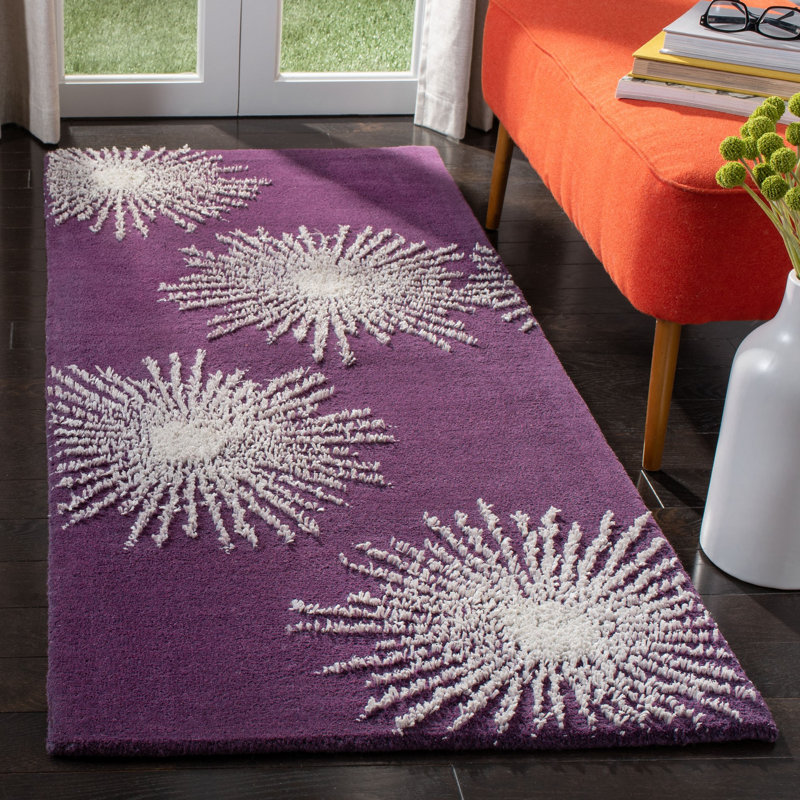 Tapis intérieur / extérieur abstrait mauve / ivoire Amier, Tapis de couloir 2 pi 6 po x 6 pi