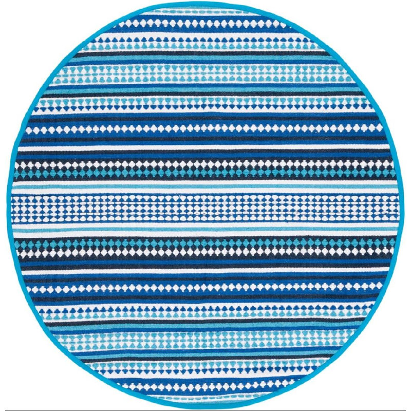 Brhianna Hand Woven Cotton Striped Rug, Round 6'