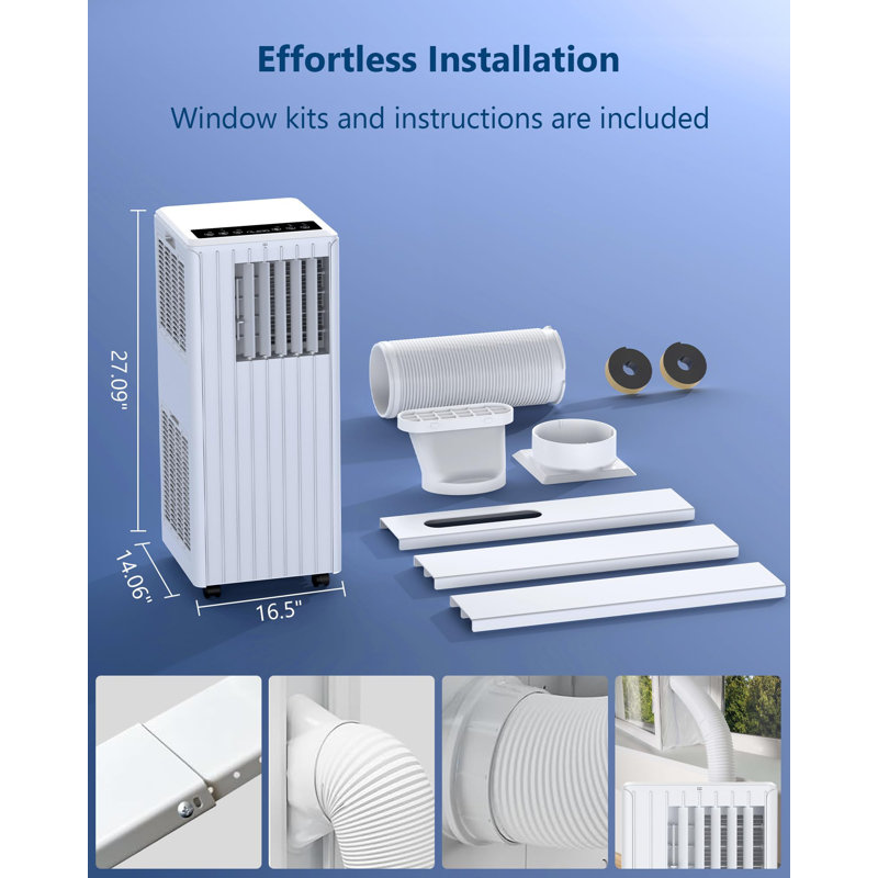 Climatiseur portatif de 8 000 BTU, refroidit les pièces jusqu'à 350 pieds carrés, unité 3-en-1 avec modes ventilateur et déshumidificateur, comprend une télécommande, une minuterie 24H, un ensemble facile à installer et des roulettes pour le bureau de la chambre à coucher