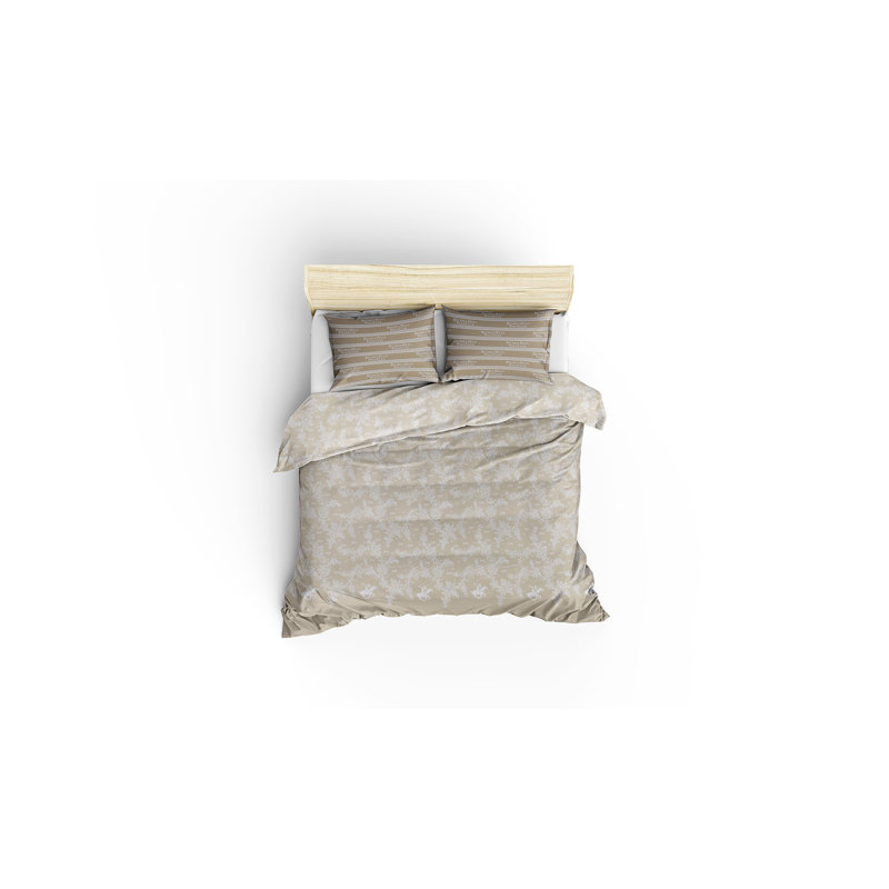 Ensemble de housse de couette 100% coton crème / blanc, Housse de couette double / grand + 2 taies d'oreil
