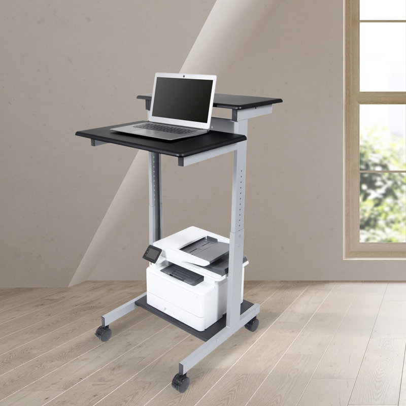 Adjustable Metal Base Standing Desk, Black/Silver, 46.1" H x 24" W x 28.8" D