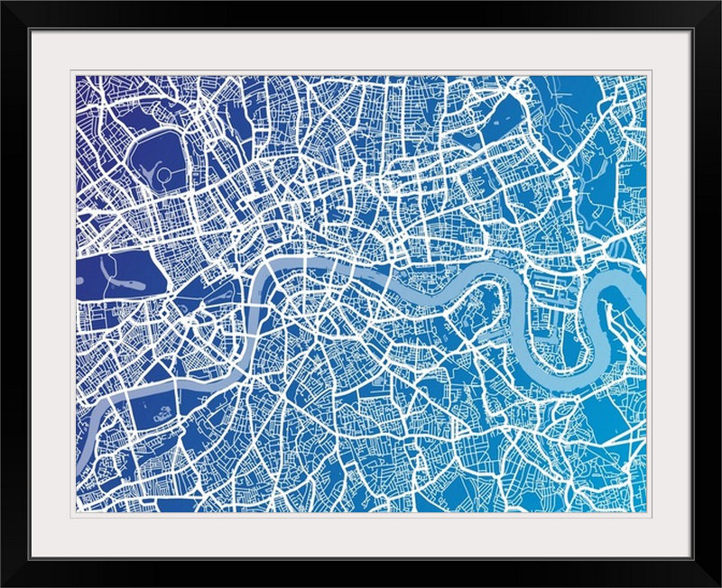 «London Map» par Bellen, impression, H 20 po x l 24 po x P 1 po, Cadre noir