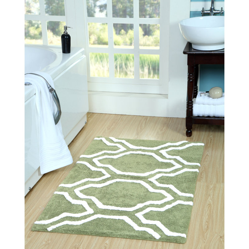 Marvela Cotton Bath Rug, 34" x 21", Sage Green/White