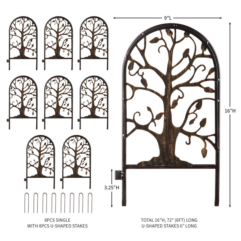 18'' H x 86'' W Metal Garden Edging with Tree of Life Design