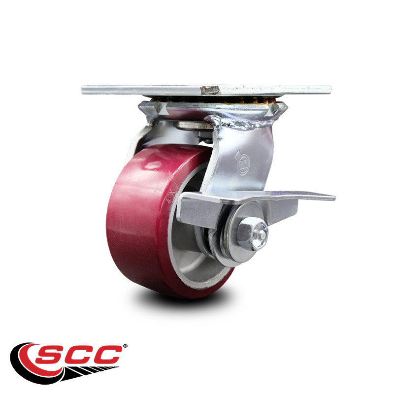 4 Inch Heavy Duty Poly on Aluminum Caster with Roller Bearing and Brake SCC