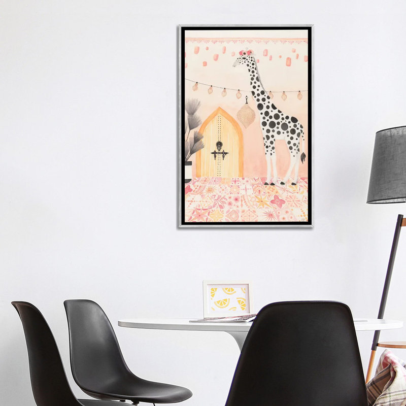 Girafe au Maroc, art encadré, Toile avec cadre argenté, H 48 po x l 32 po x P 1,5 po