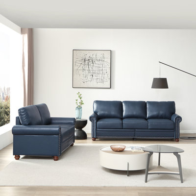 Canapé de salon avec canapé de rangement modulaire 2 + 3 en similicuir bleu marine