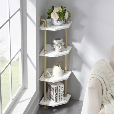 46" H x 16" W x 11" D Metal Décor Corner Bookshelf with Storage,Wall Mount Pipe Shelves