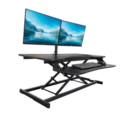  43 in. Black Height Adjustable Standing Desk Converter with Dual Monitor Stand Up Riser and Tablet Slot Platform