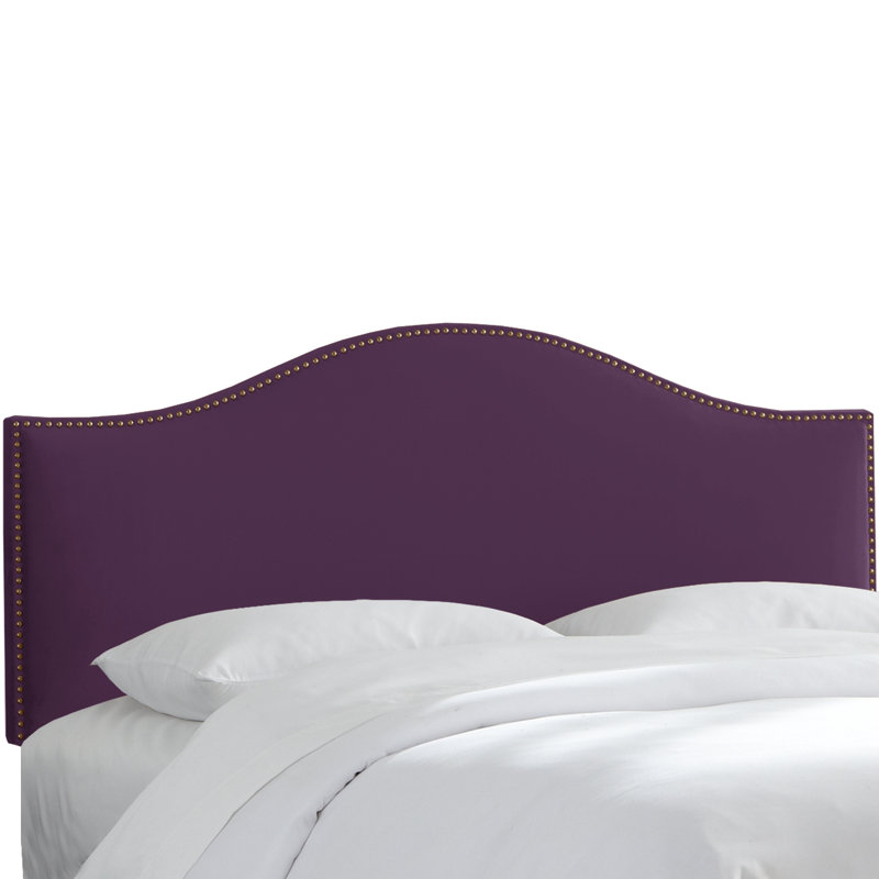 Tête de lit tapissier cloutée Brighton, Grand, Velours aubergine classique