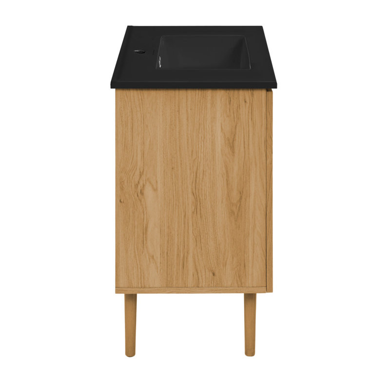 Bron 36" Brown Oak Bathroom Vanity with Black Ceramic Sink