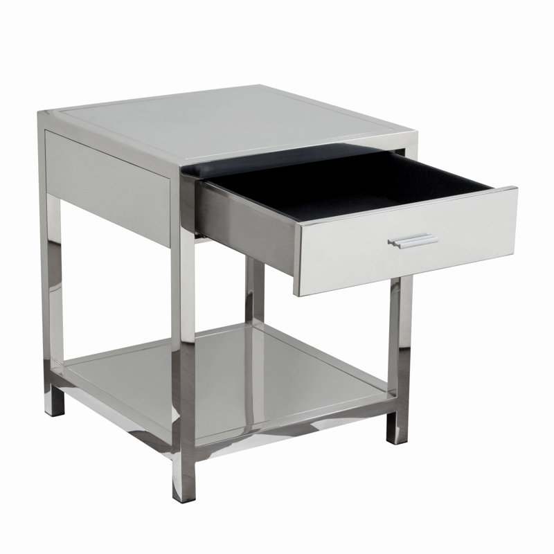 Corleo 1-Drawer Accent Table In Polished Stainless Steel