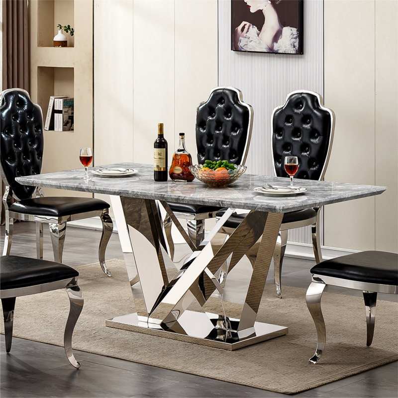 Table de salle à manger en marbre pour 6 personnes (table seulement), Argent argent, Gris