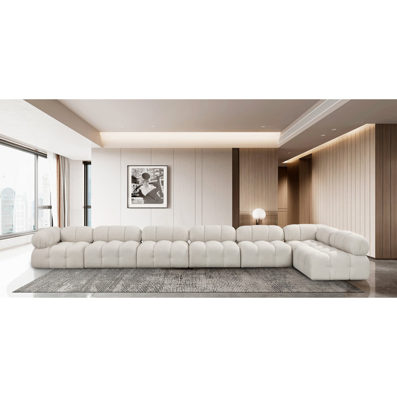 Ames Upholstered Sofa, Cream Boucle Fabric, 5 Armless, 2 Corner