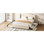 Lit plateforme tapissier avec tête à oreilles, grand lit, 2 tiroirs, lit gigogne simple, sans sommier, tête de lit en tissu beige,