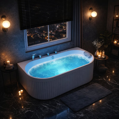 Stone Bell 67 In. Flatbottom Freestanding Whirlpool And Air Bathtub With Center Drain And Faucet In White And Chrome