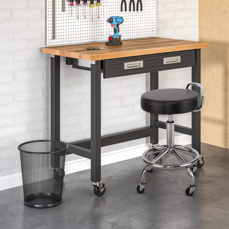 Adjustable Height Black Metal Swivel Laboratory Stool with Wheels