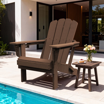 All-Weather HDPE Folding Adirondack Chair Outdoor Patio Fire Pit Chair with Cup Holder