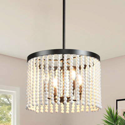 4 - Light 18" Dimmable Wood Beaded Pendant Lights