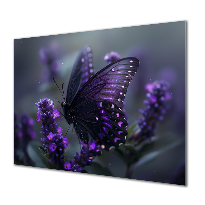 Papillon noir mauve, beauté sur fleur - Art mural papillon, Métal métal, H 12 po x l 20 po x P 1 po