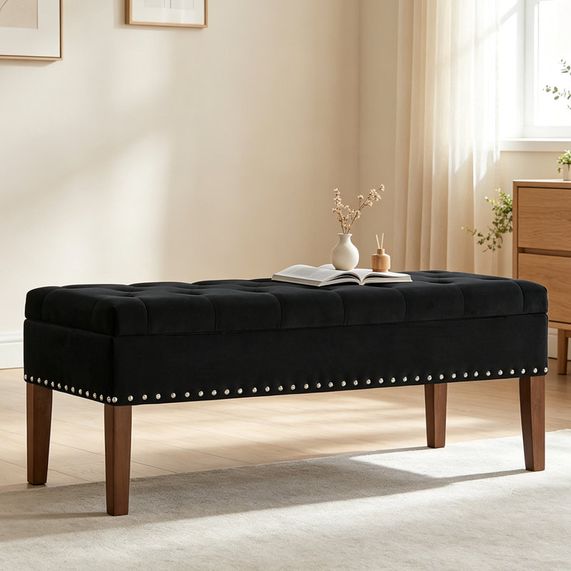 Banc capitonné avec rangement, Noir, Noir
